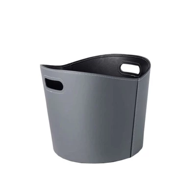 Modern and Stylish Firewood Basket in Grey Faux Leather Firewood Basket - Grey