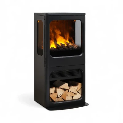 Dimplex Mapleton 100 freestanding black cast iron water vapour fireplace with log set