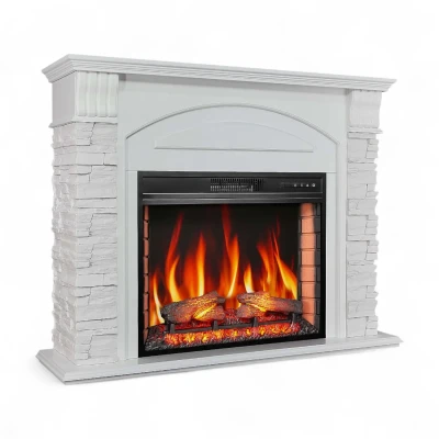 White Alioth fireplace suite with stone-effect sides and AF28S insert