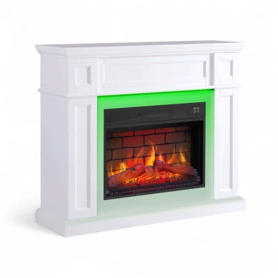 White Linz mantel electric fireplace with LED mood lighting, 23-inch insert