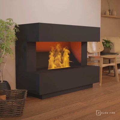Kant Black - OMC 600 Freestanding Fireplace by Glow Fire | Modern Water Vapour Technology | Realistic Flames Kant Black - OMC 600 Freestanding Water Vapour Fireplace by Glow Fire – Realistic Flame Effect, No Heat, Black Design
