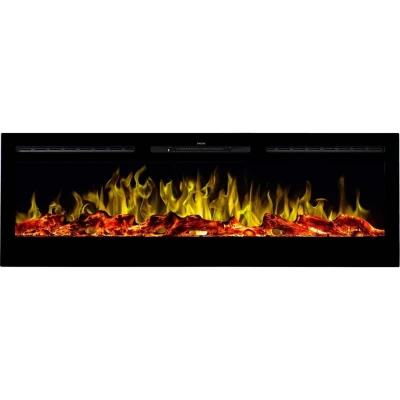 Aflamo Majestic 152 cm LED electric fireplace with black glass and decorative flame.