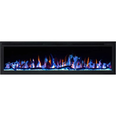Royal 60 inch wall-mounted electric fireplace with LED flames and decorative crystals/logs
