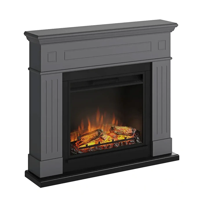 TAGU Larsen Electric Fireplace – Grey Freestanding Heater, PowerFlame 1 or 2 Insert