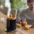 Medium matte black Volcano tabletop fire pit with clean stainless steel design
