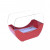 Red cradle shaped fireplace with glass panels