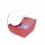 Red cradle shaped fireplace with glass panels